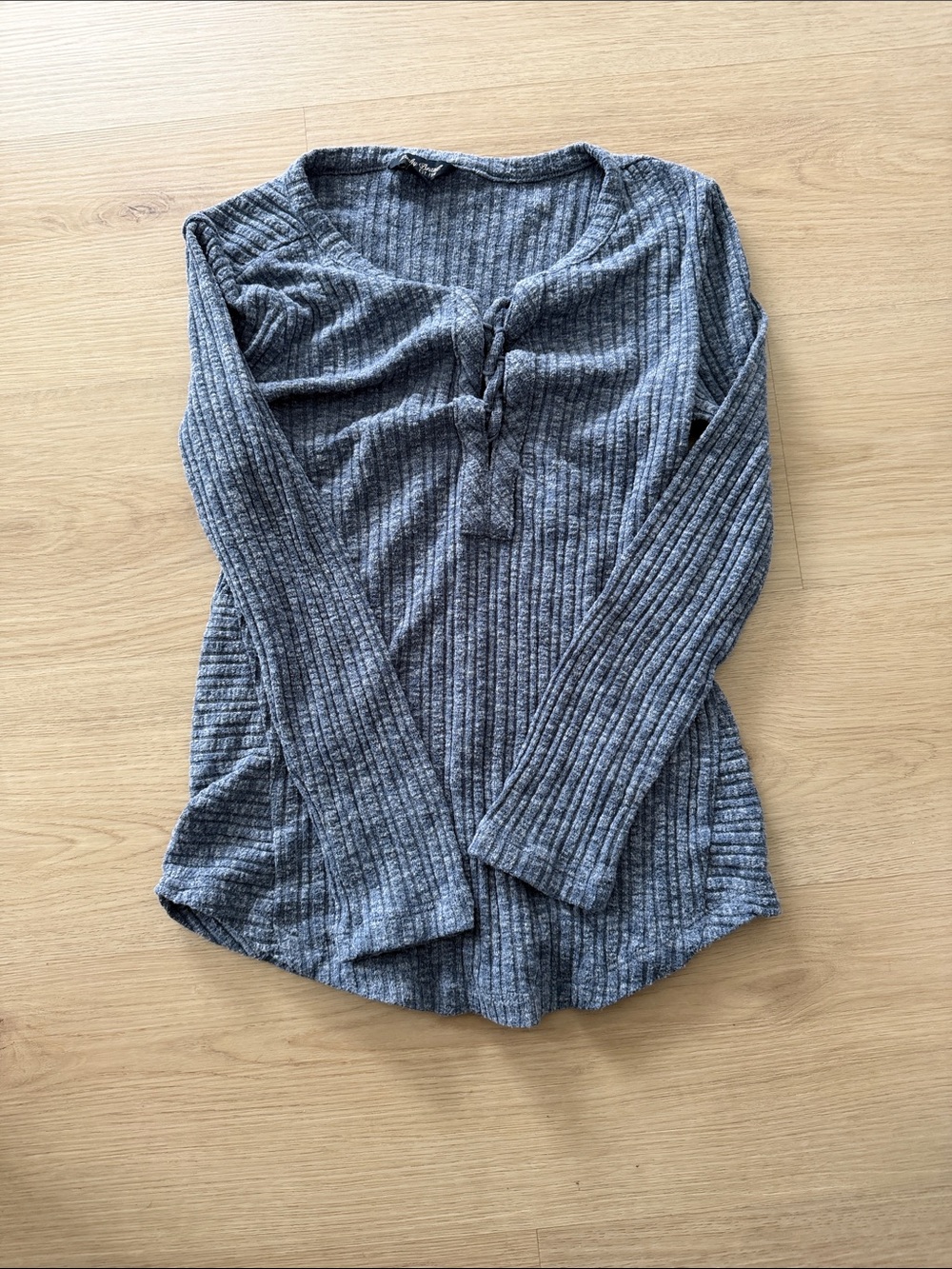 Lucky Brand Ribbed Henley Long Sleeve Top - blue